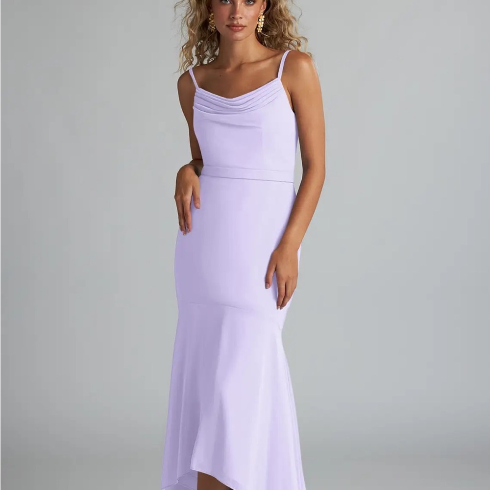 Azazie Lilac Mermaid Scoop Cowl Chiffon Dress